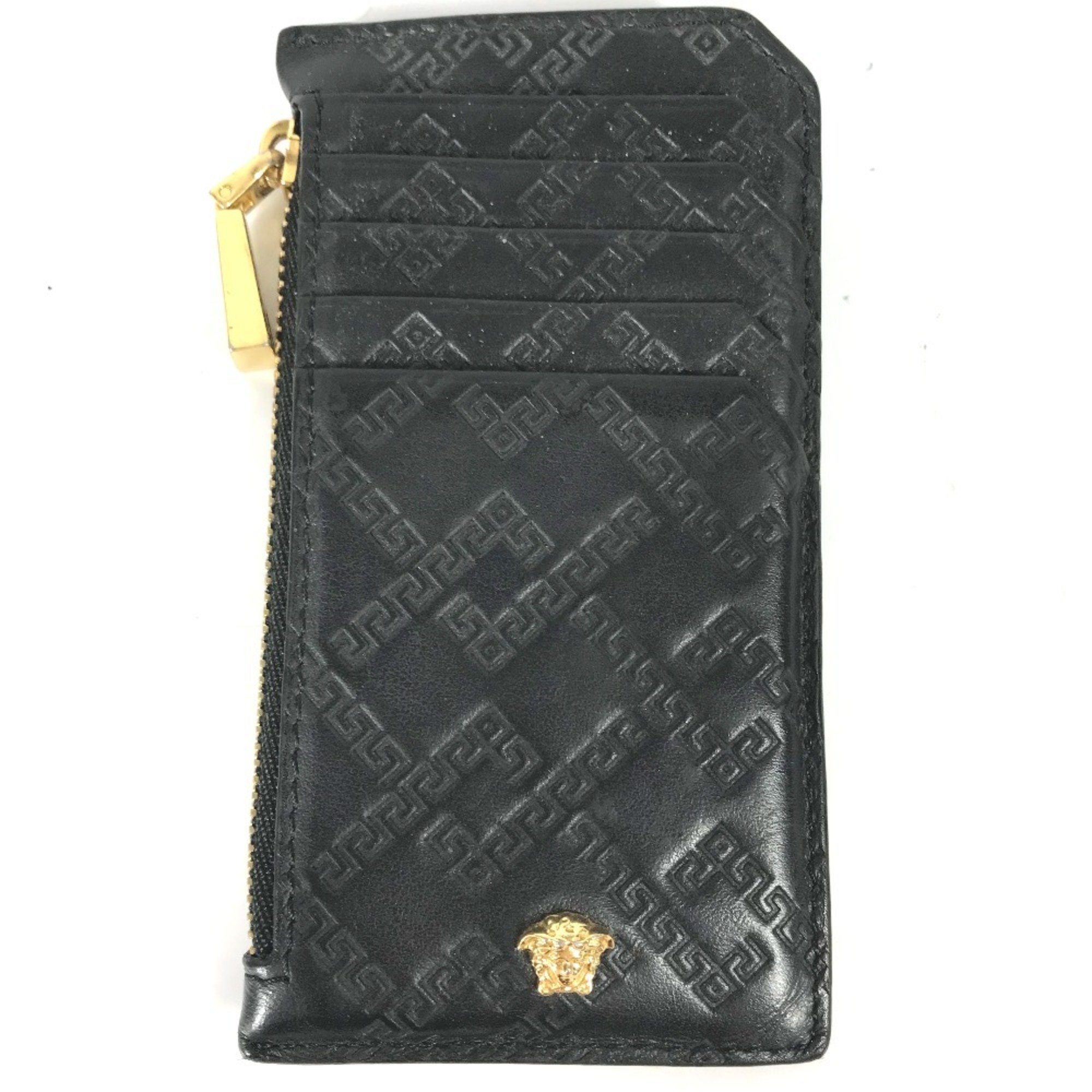 Versace Medusa Fragment Case Leather Coin Purse For Men, Black